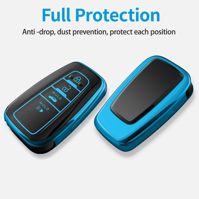 Autophone Compatible With Toyota Key Fob Cover with Keychain Soft TPU Key Shell Case,For 2019-2025 Rav4 2019-2024 Camry 4 Runner 2020-2022 Highlander Corolla Prius C-HR Avalon GT86(Blue) - Image 3